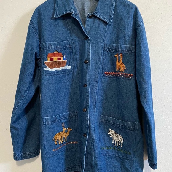 Vintage Noah's Ark Animal Embroidered Denim Chore Coat - Picture 2 of 5
